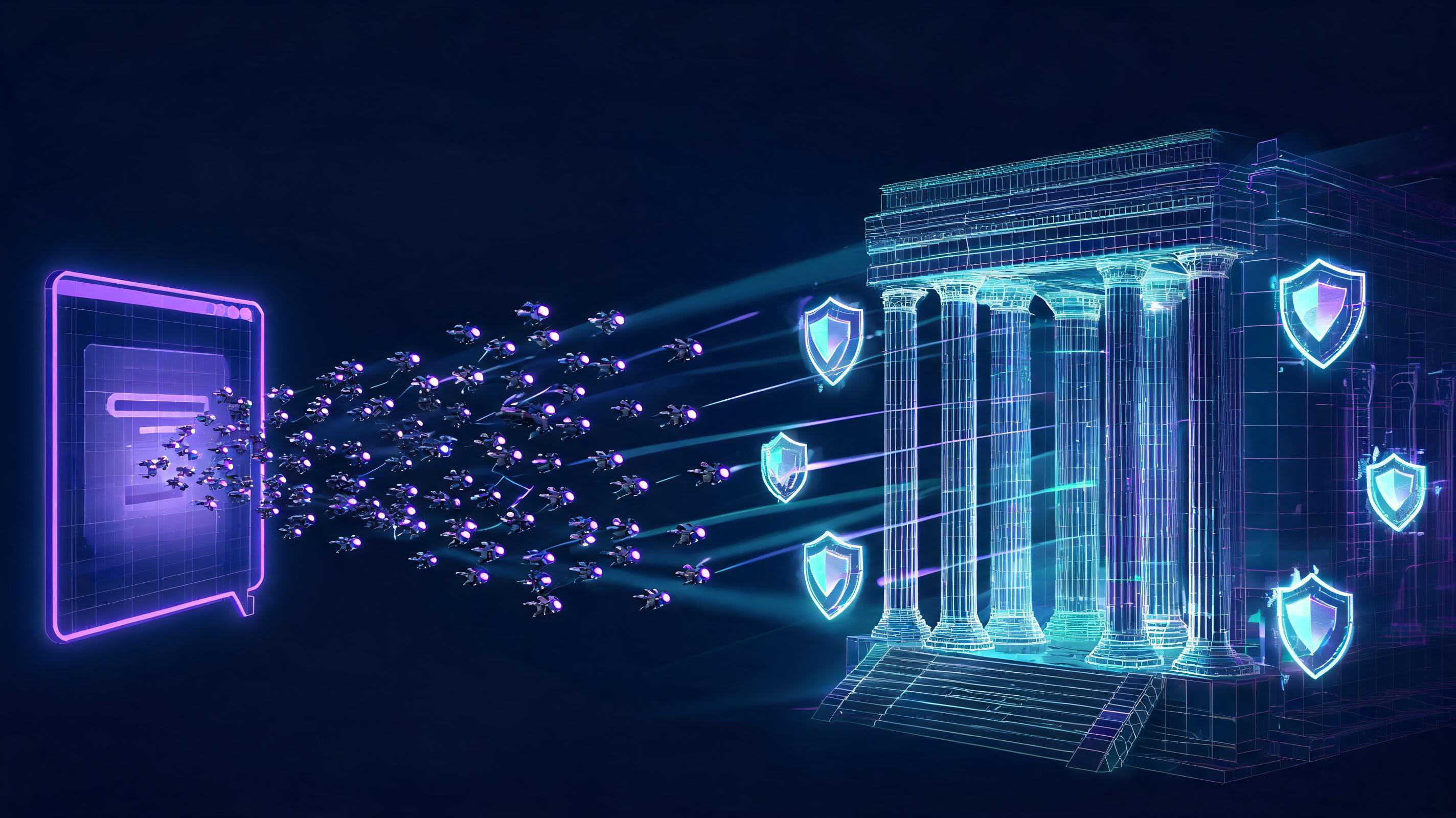 A swarm of autonomous AI agents probing a government-style web portal — the pattern recorded in the Transluce report.