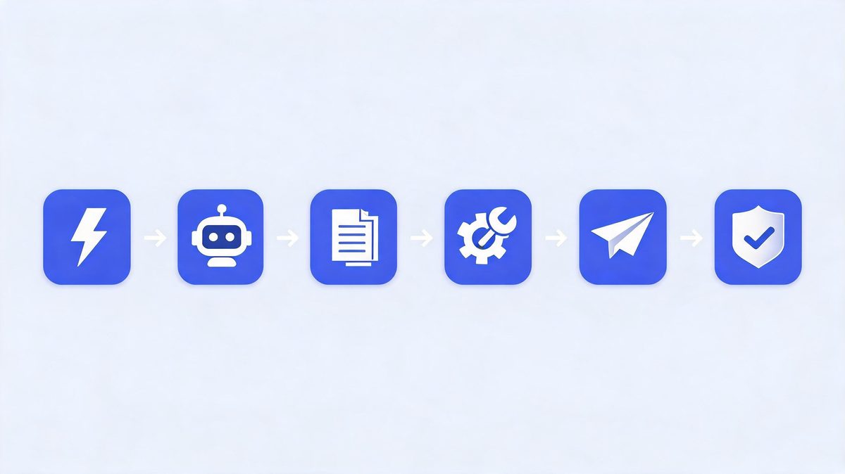 six step AI agent integration flow from trigger to verification
