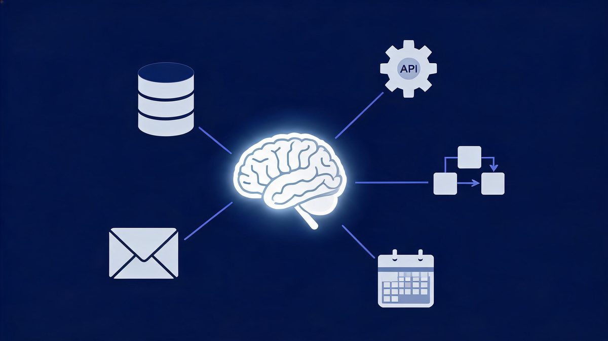 AI agent integration connecting an AI assistant to CRM APIs and business workflows