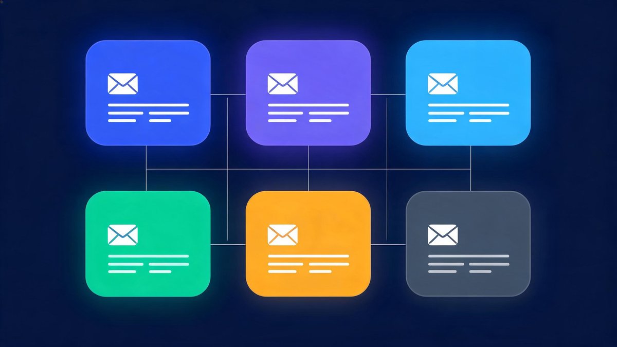 Grid of the six best AI newsletters in 2026 represented by color-coded cards