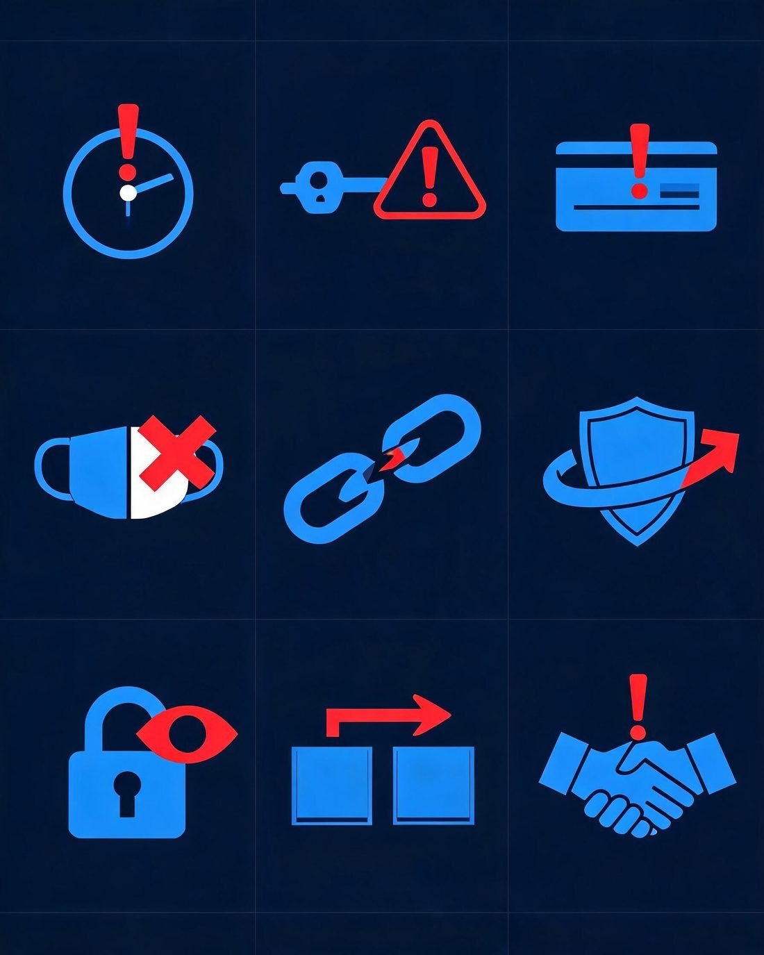 Infographic with nine warning signs of AI phishing: urgency, credential requests, payments, domain mismatch, mismatched links, process bypass, secrecy, channel switch, pressure