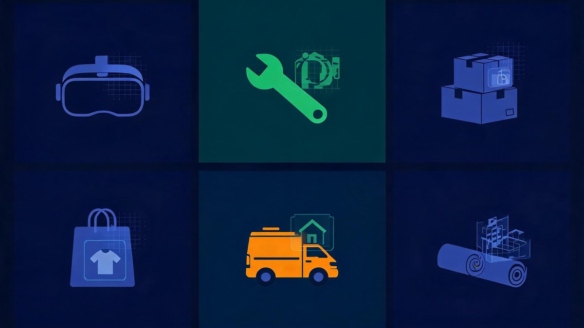 Overview of augmented reality business applications across training, maintenance, warehouse, sales, and design