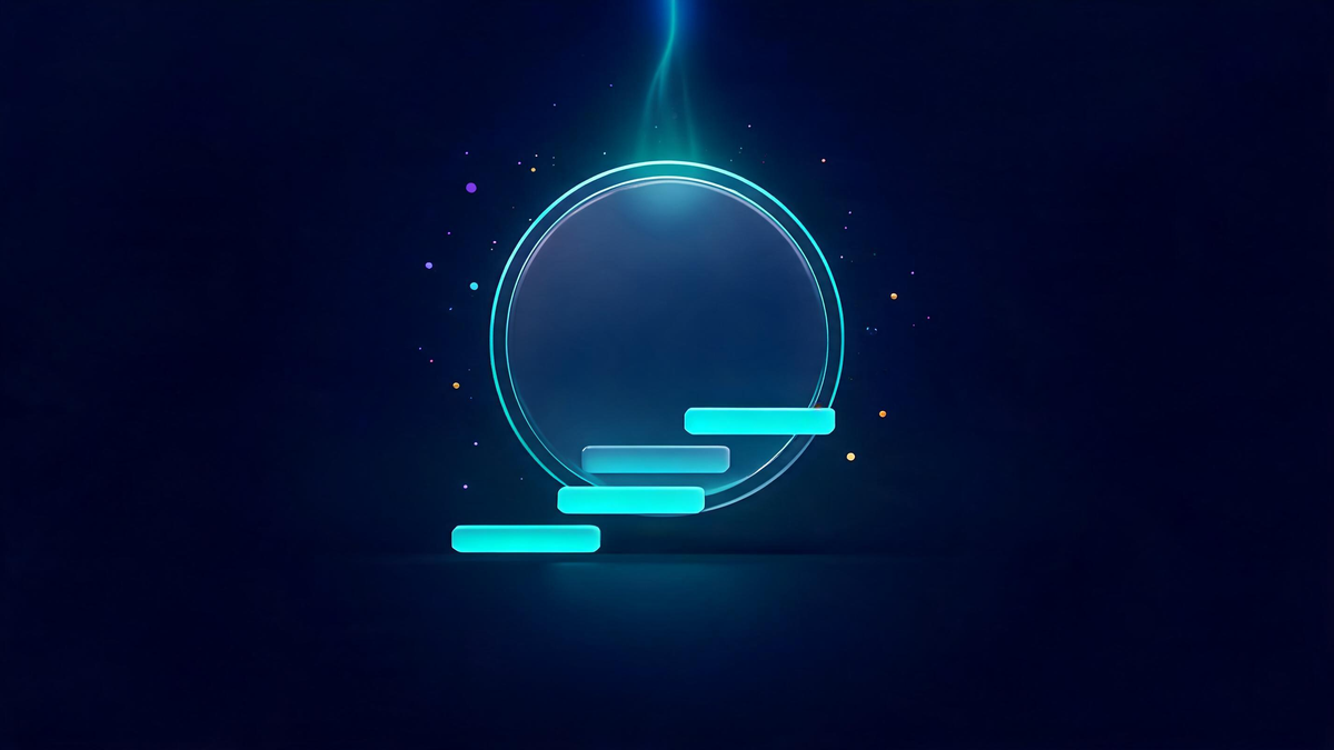 Cybersecurity market size 2026: giant glass coin with rising light bars