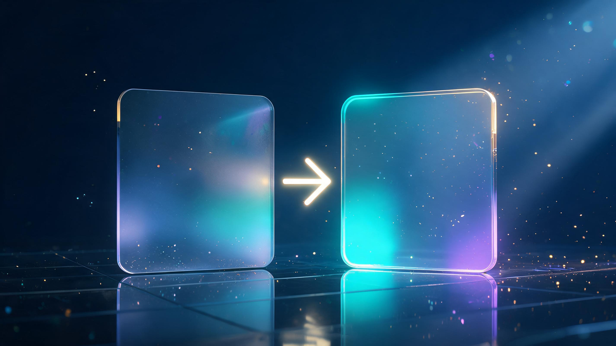 Edit prompts visualized: dim hazy panel transformed into crisp vivid panel by a light arrow