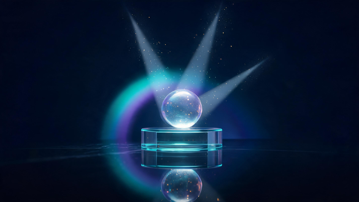 Product shot prompt setup: radiant product orb on pedestal under softbox beams