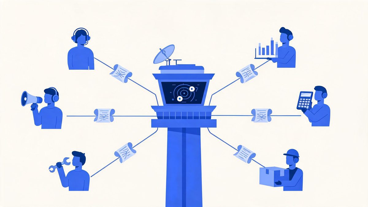 multi agent orchestration in an enterprise with a central control tower coordinating department agents