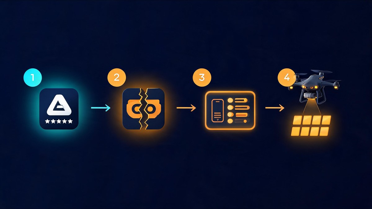 fake wallet app attack flow: store listing to trojanized install to seed phrase capture