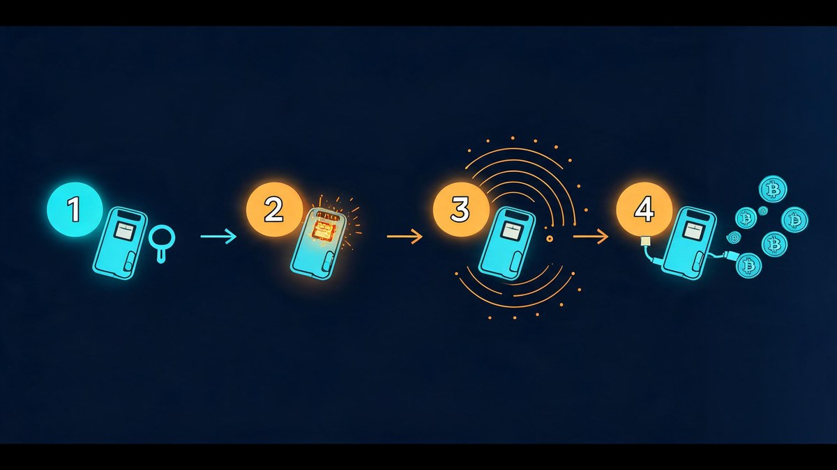 hardware wallet firmware exploit flow: weak seed to glitch to brute-force scan to remote drain