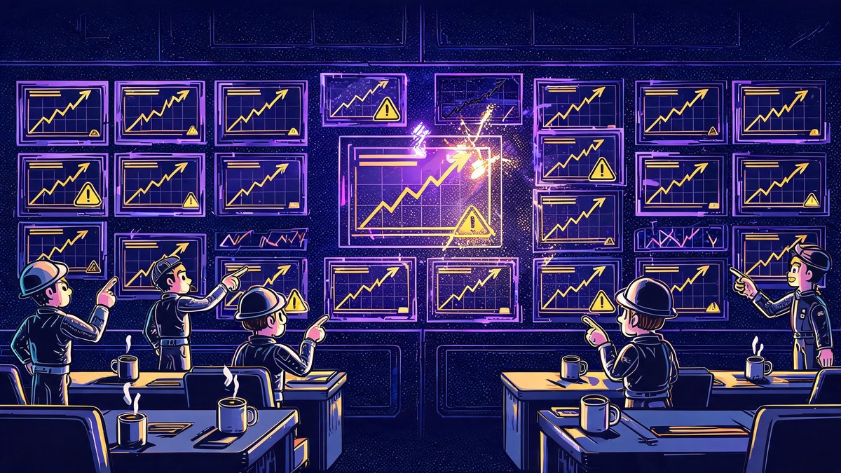 Mission control room with dashboards showing drift graphs and warnings, pop-art illustration of production AI monitoring