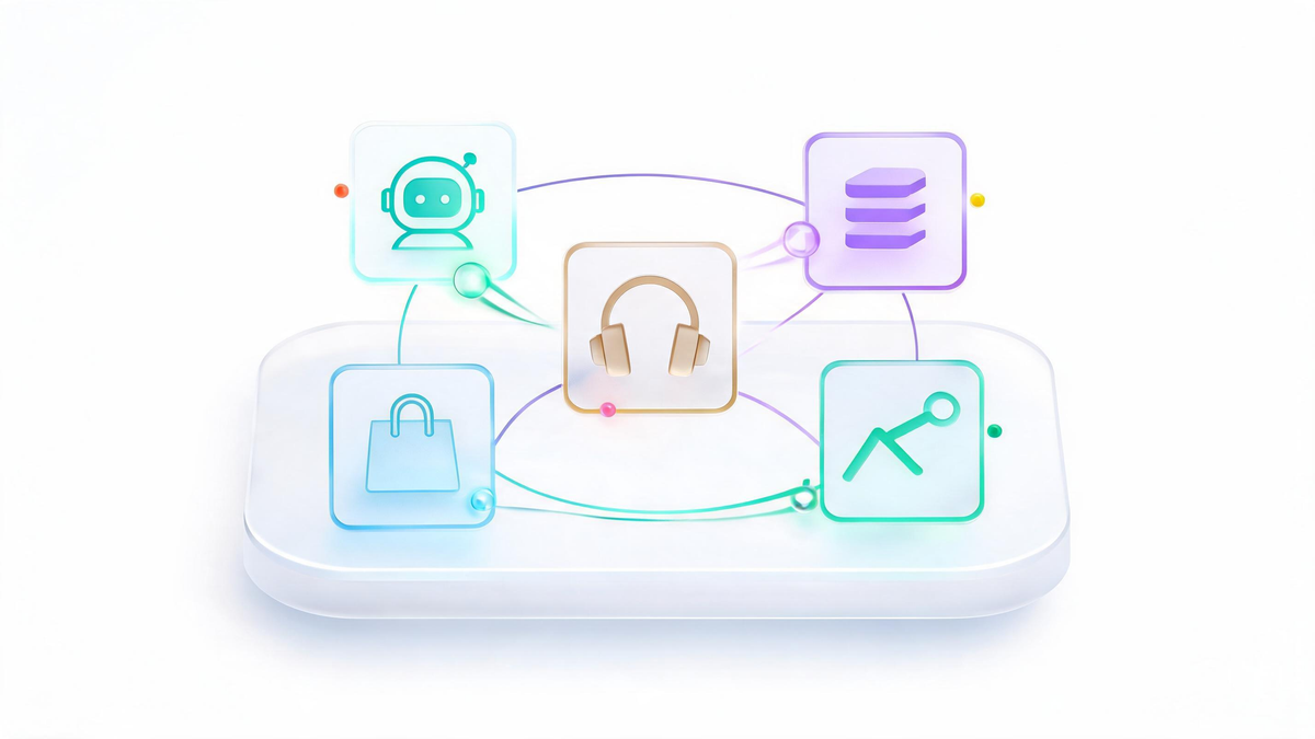 Five types of AI agent platforms connected in one network, 2026 landscape illustration