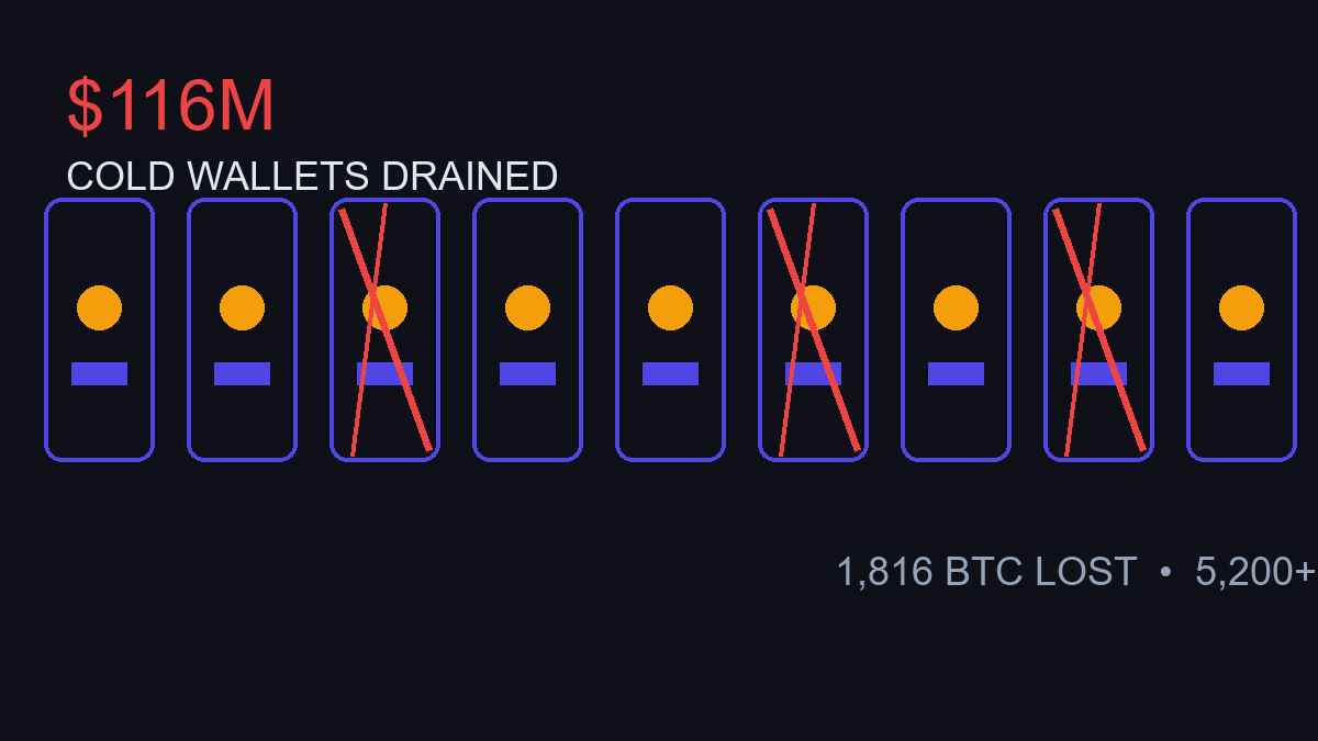 Illustration of compromised Coldcard hardware wallets with $116M loss
