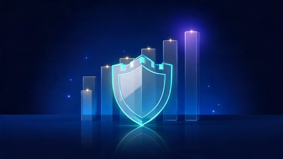 Cybersecurity salaries in 2026: luminous glass shield before ascending salary podiums