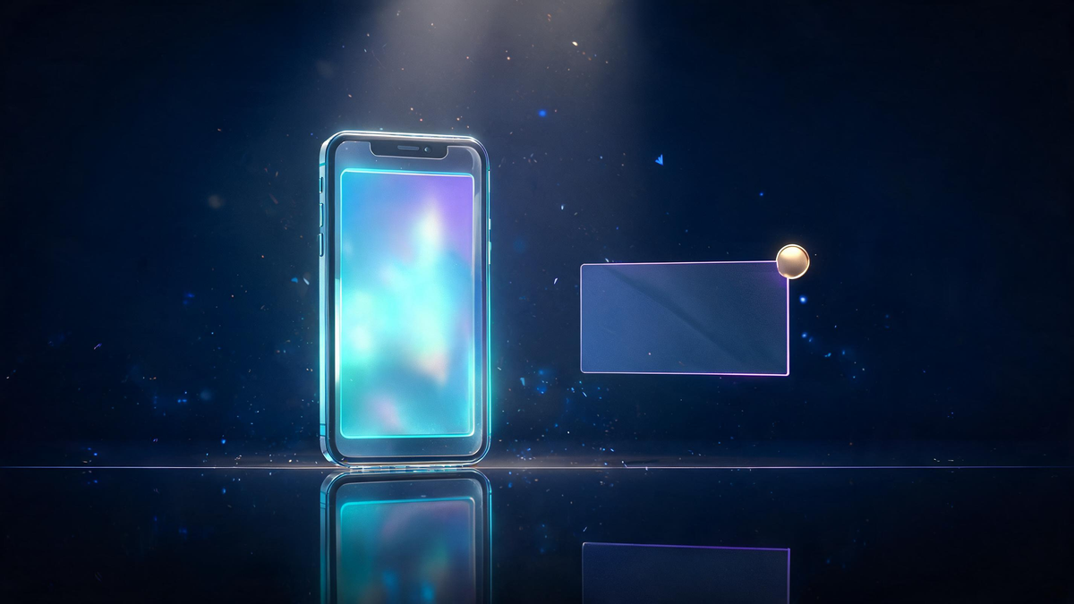 OpenAI ads in ChatGPT image generation: luminous phone generating framed art as ad tile slides in