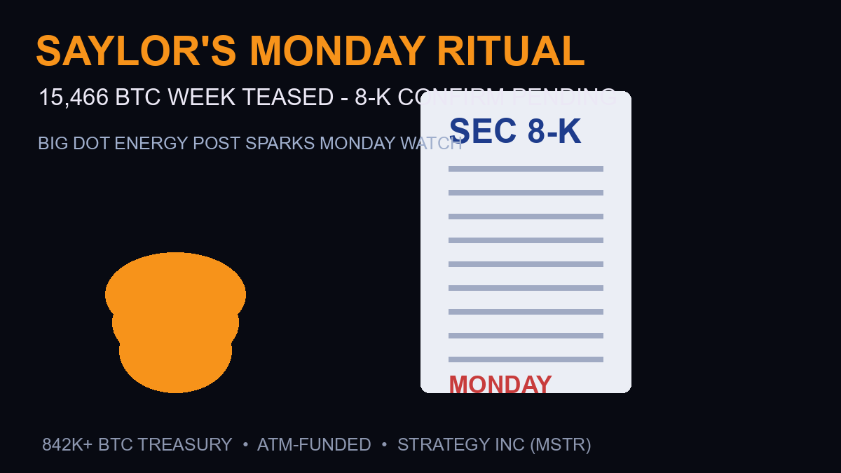 Strategy Monday 8-K bitcoin purchase week teased by Saylor