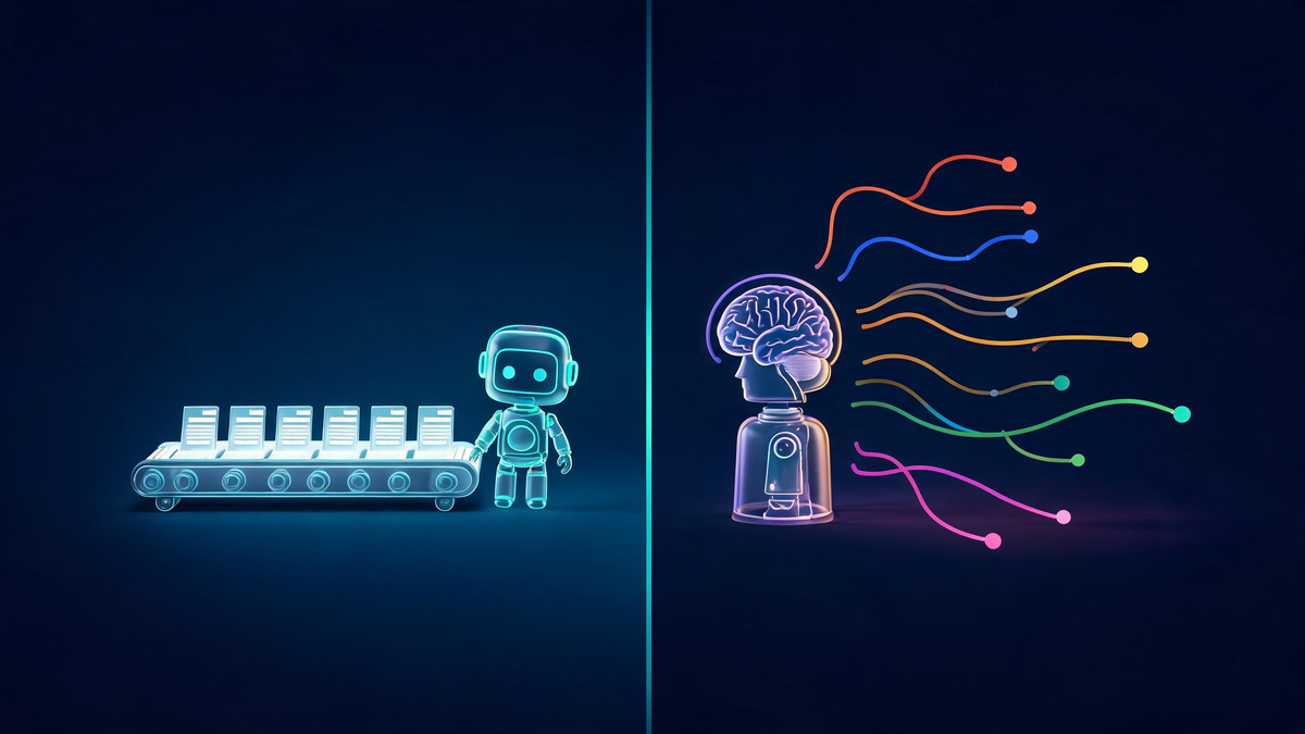 RPA versus intelligent automation: scripted robot versus adaptive AI-driven system