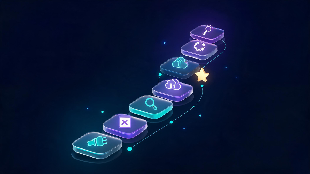 A rising path of glowing stepping stones, each marked with a recovery icon, leading to a gold milestone star