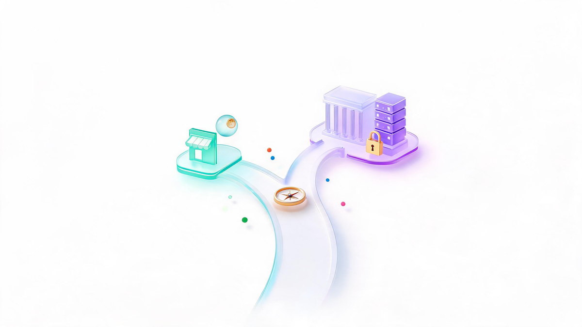Decision fork between small business AI assistant path and enterprise on-premises server path