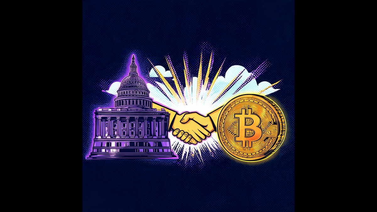 SEC government building and glowing Bitcoin shaking hands in pop-art style — the custody proposal handshake