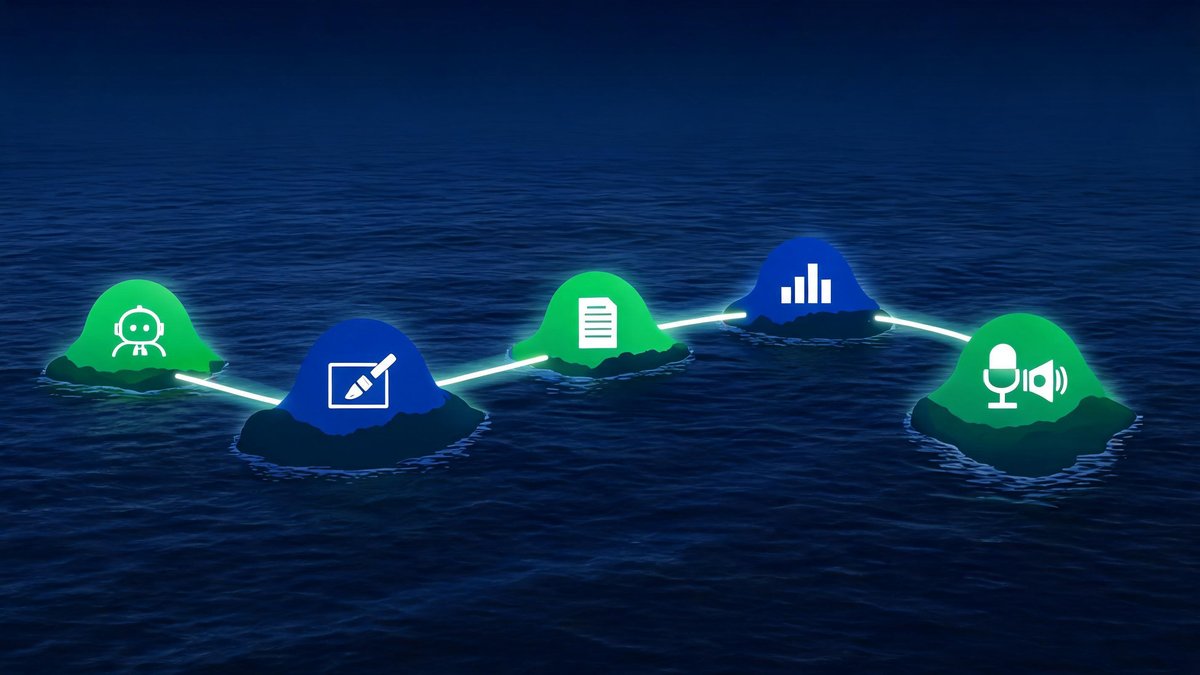 map of AI tool categories for small business organized as islands
