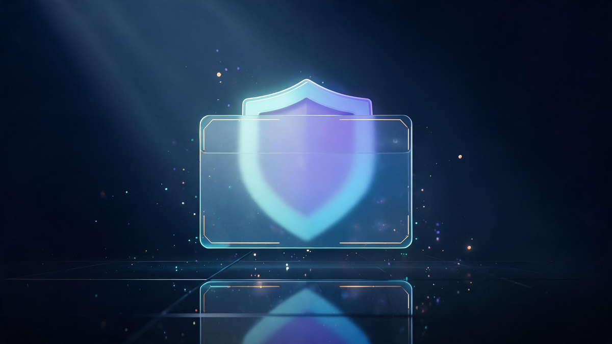 Teen debit card: glass card with guardian shield halo on dark backdrop