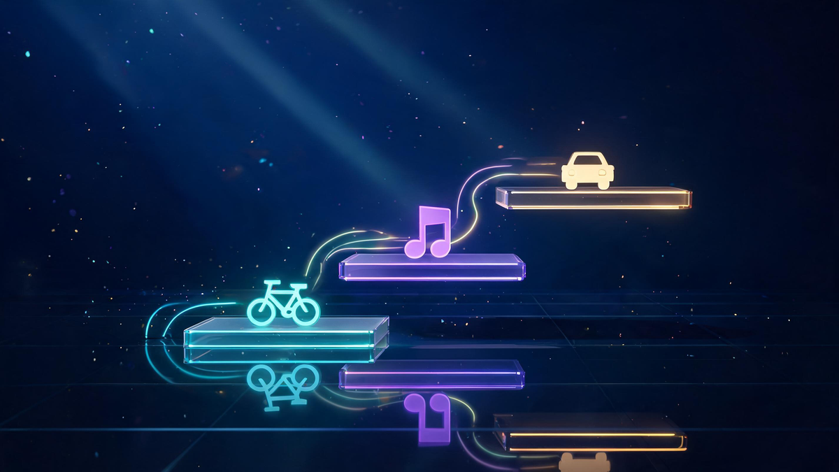 Teen savings goals: ascending glass ladder with bicycle music and car tokens