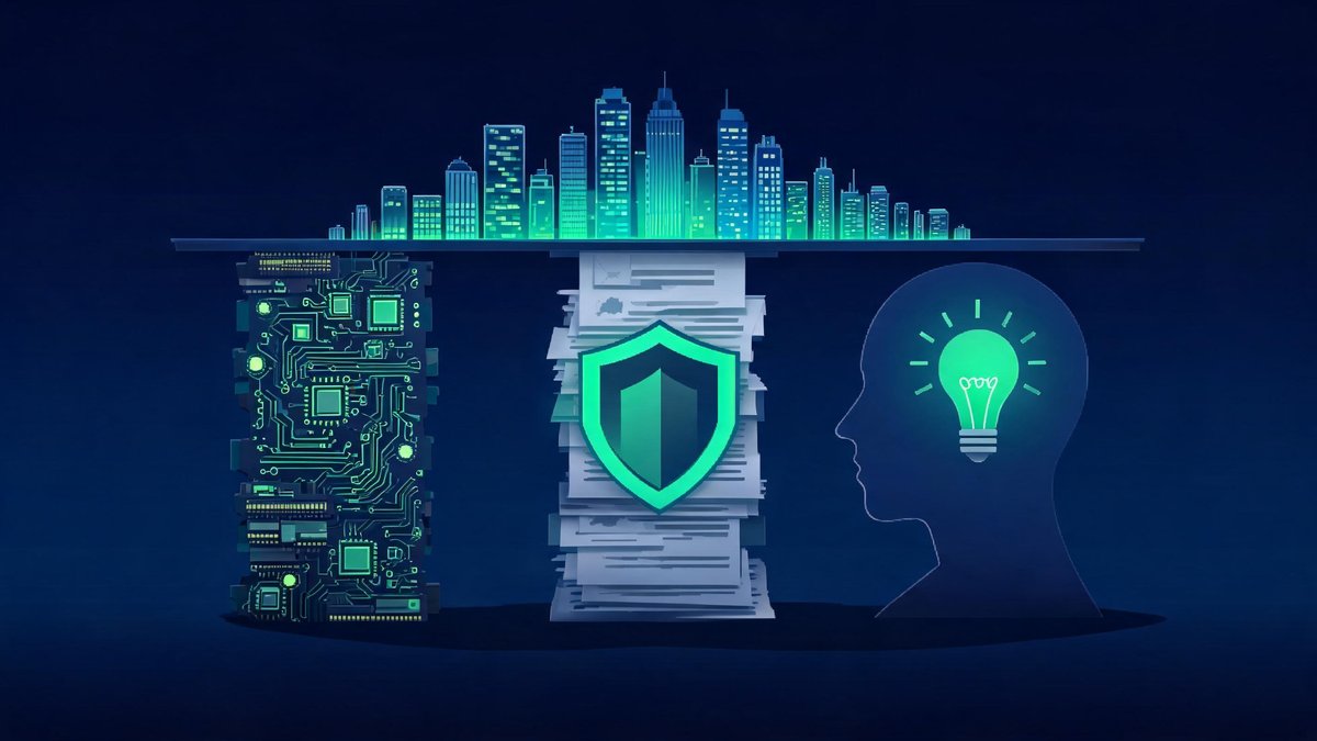 The three pillars of 2026 finance: automation pillar of AI chips, regulation pillar of rules and shield, human oversight pillar of judgment