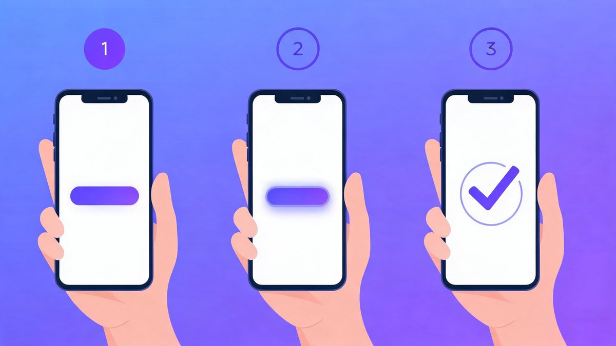 Step-by-step first crypto purchase flow on a smartphone with a simple buy button and confirmation