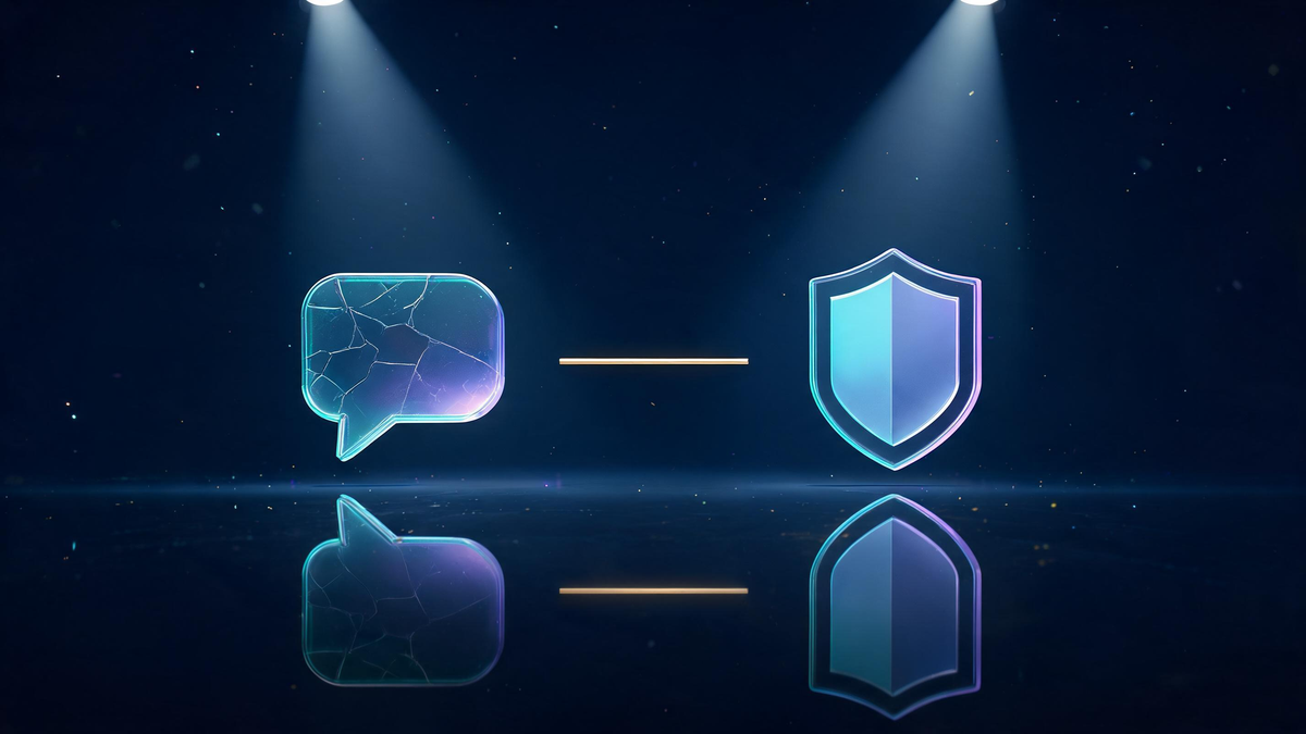 SMS versus authenticator apps: cracked message bubble token beside solid shield token