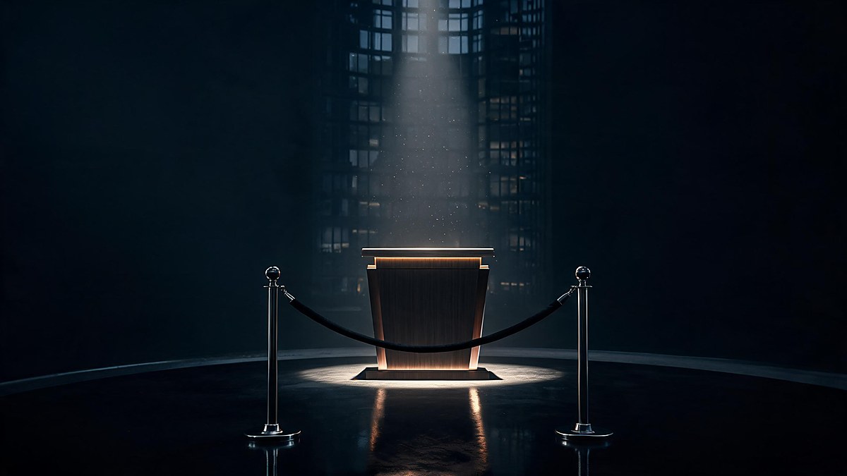 alt: No public listing: an empty bell podium representing Ripple staying private with no IPO